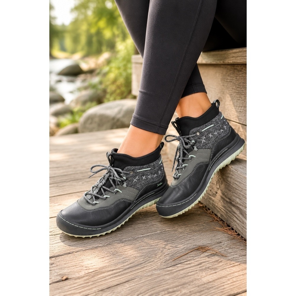Jambu Mountaineer Women Black Gray Leather Wool Waterproof Hiking Boots 8.5